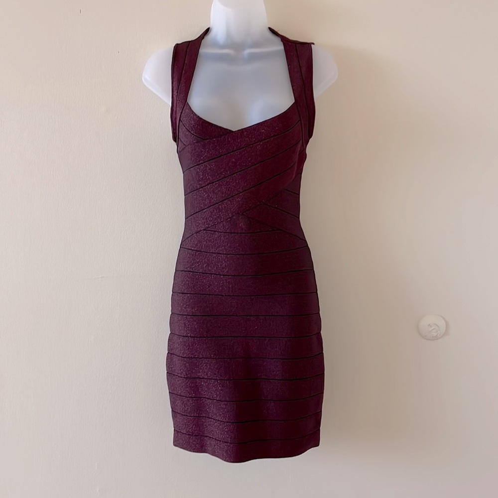 Burgundy body con dress little shimmer